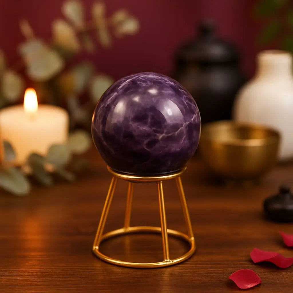 Amethyst Crystal Sphere/Ball with Stand