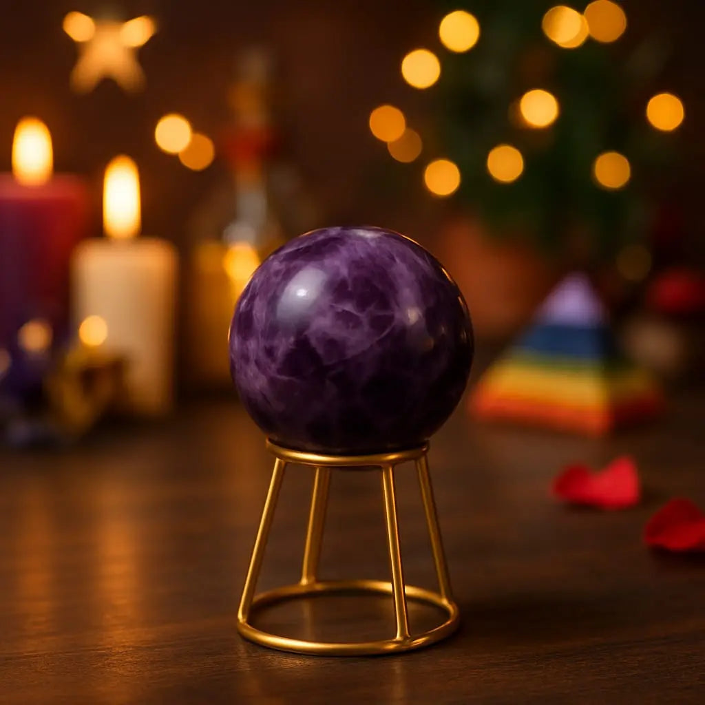 Amethyst Crystal Sphere/Ball with Stand