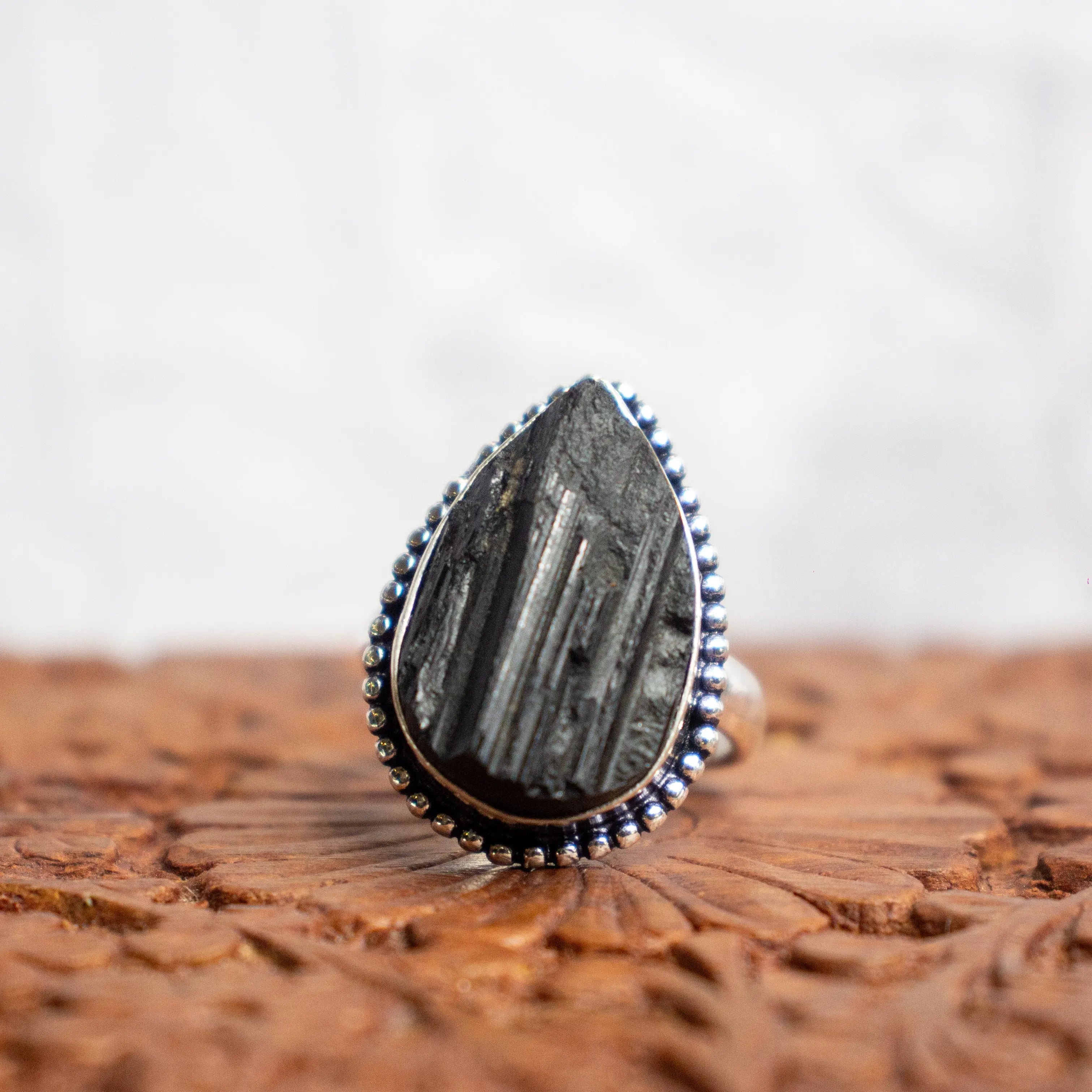 Raw Black Tourmaline Ring