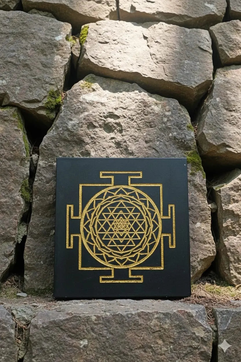 Black Tourmaline Shri Yantra Charging Plate