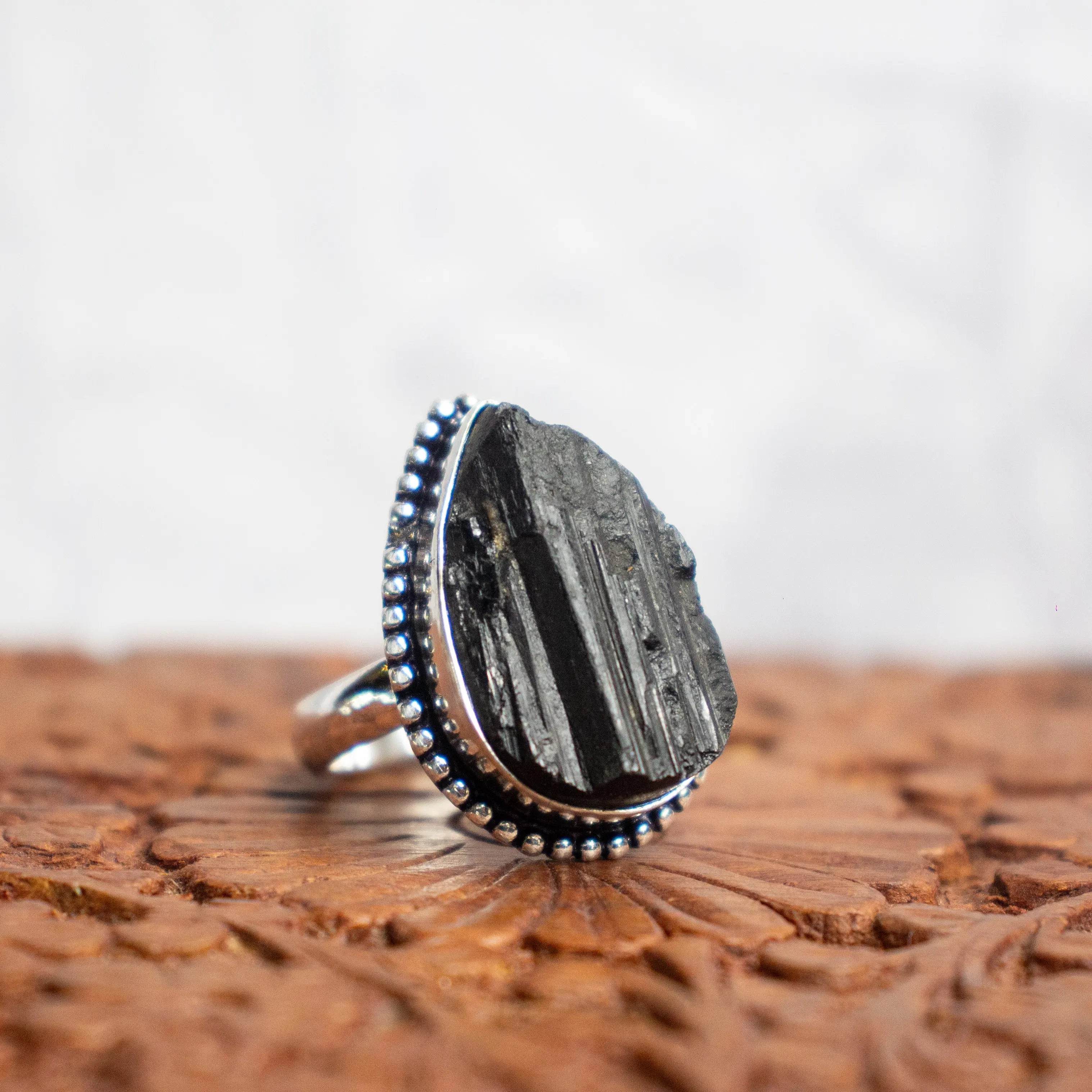 Raw Black Tourmaline Ring