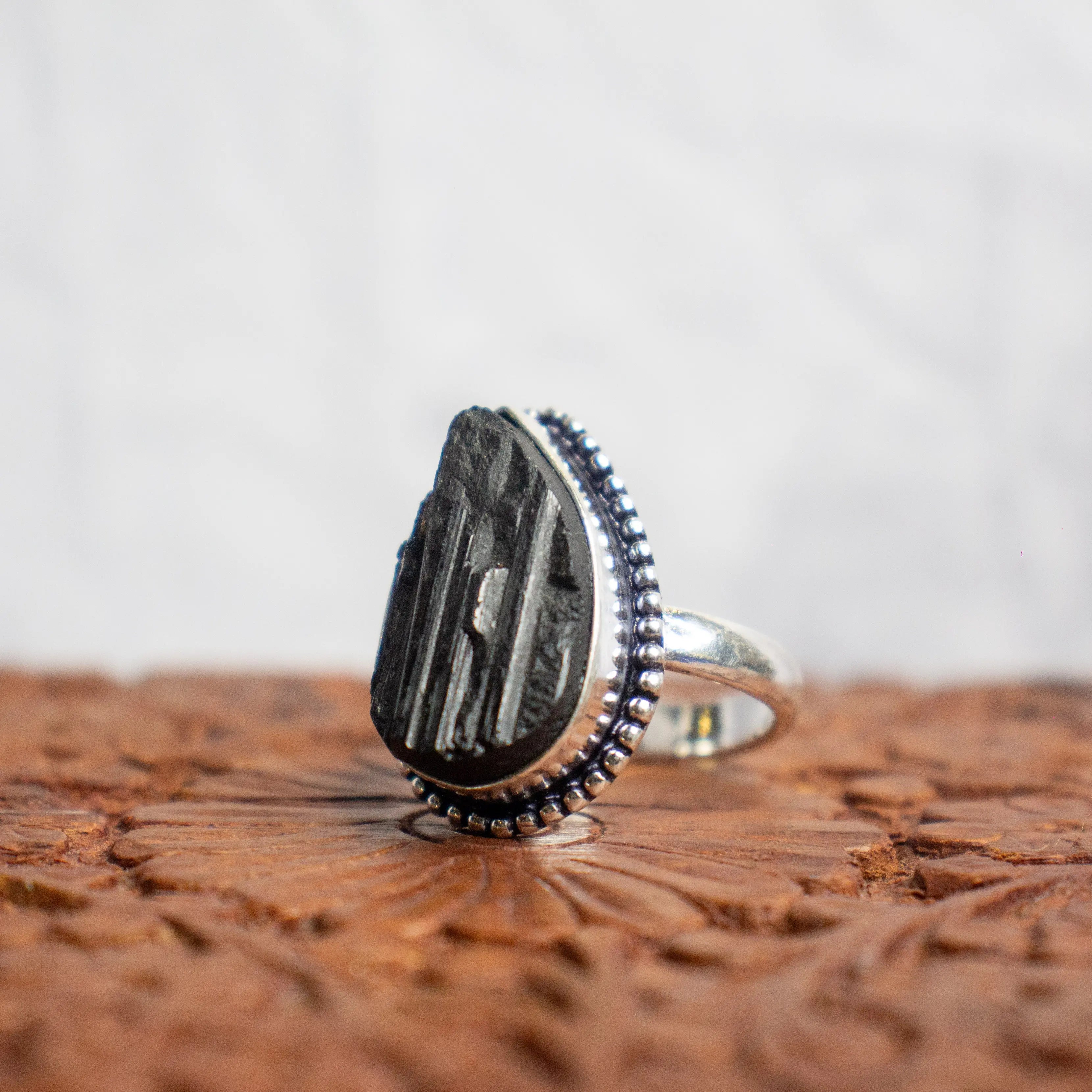 Raw Black Tourmaline Ring