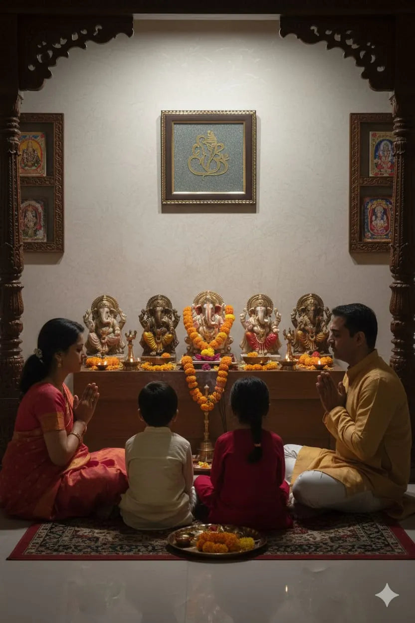 Golden Ganesha Frame With Pyrite
