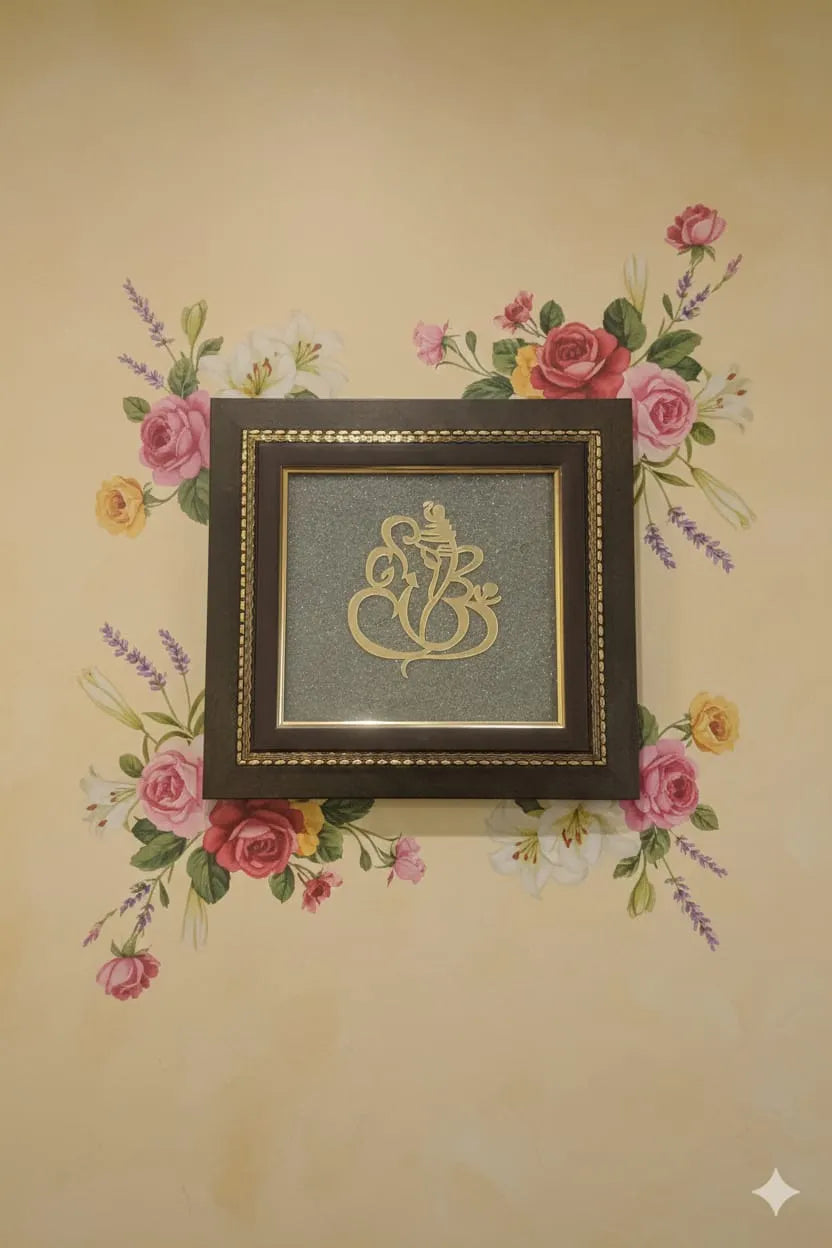 Golden Ganesha Frame With Pyrite