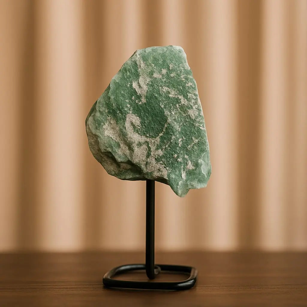 Green Aventurine Raw Stone on Metal Stand