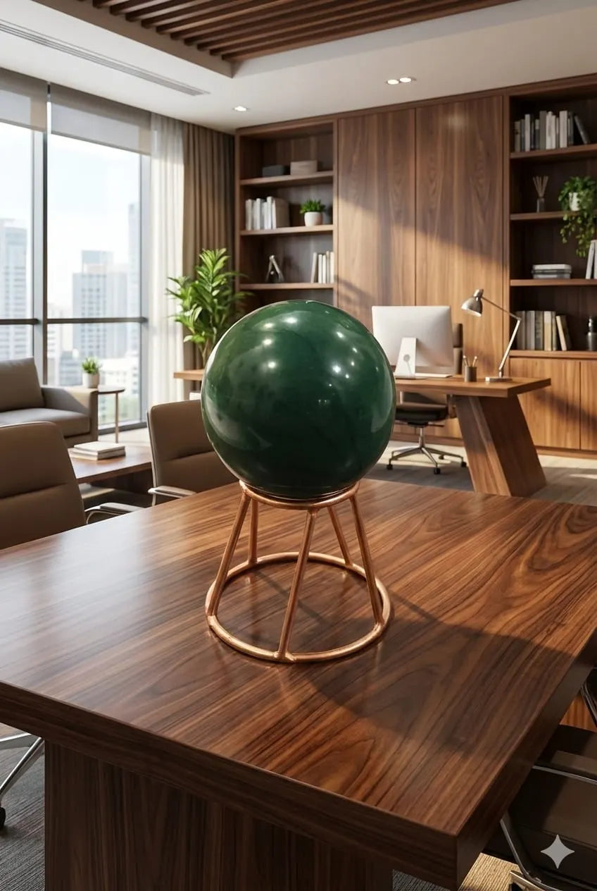 Green Jade Crystal Sphere/Ball with Stand
