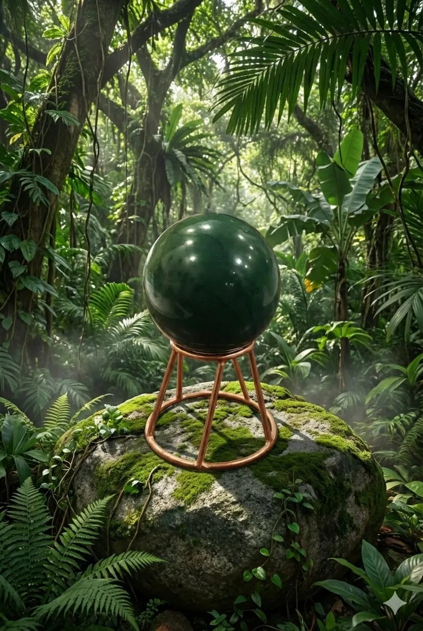Green Jade Crystal Sphere/Ball with Stand