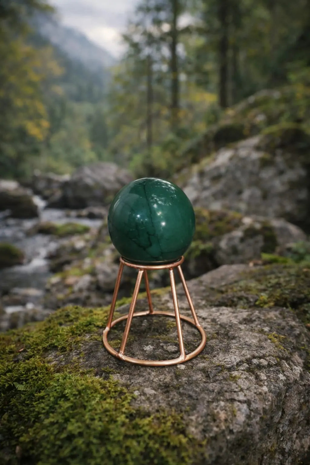Green Jade Crystal Sphere/Ball with Stand