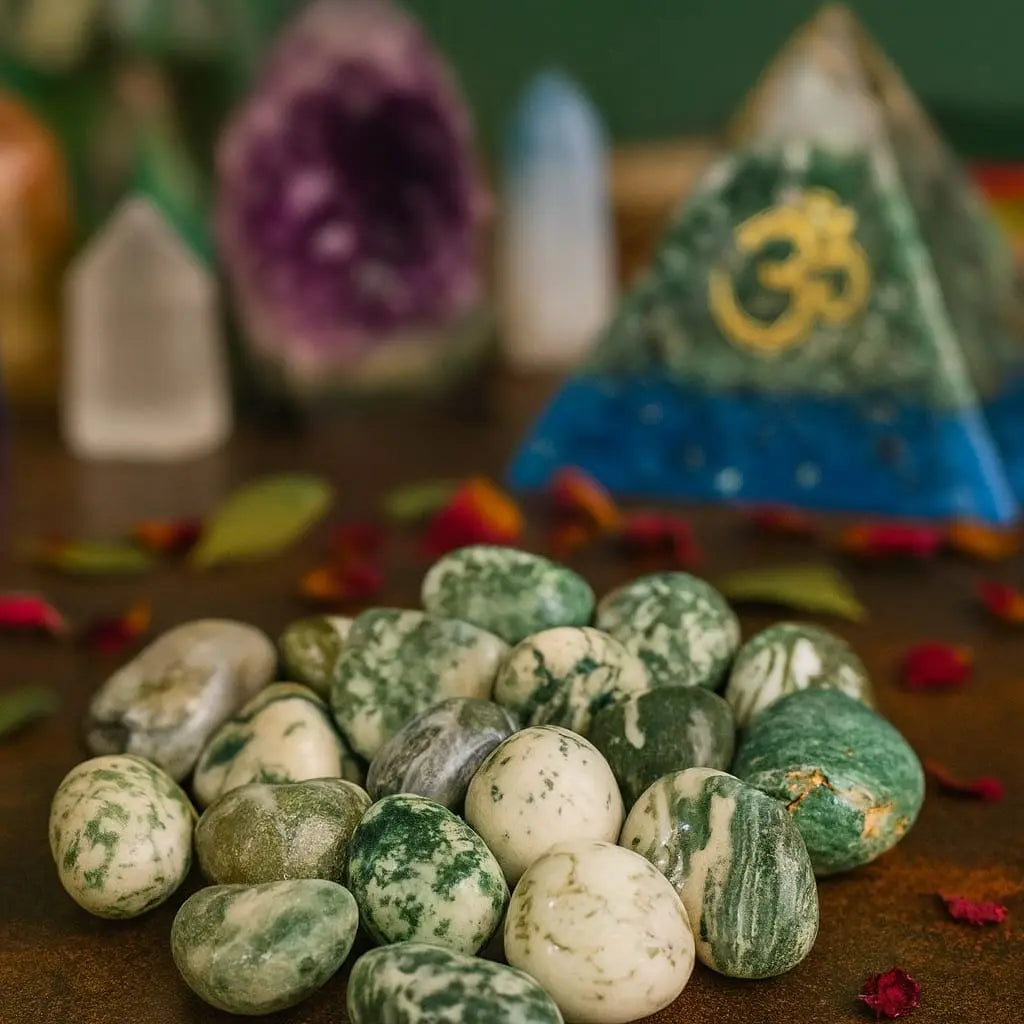 Natural Moss Agate Tumbled Stones