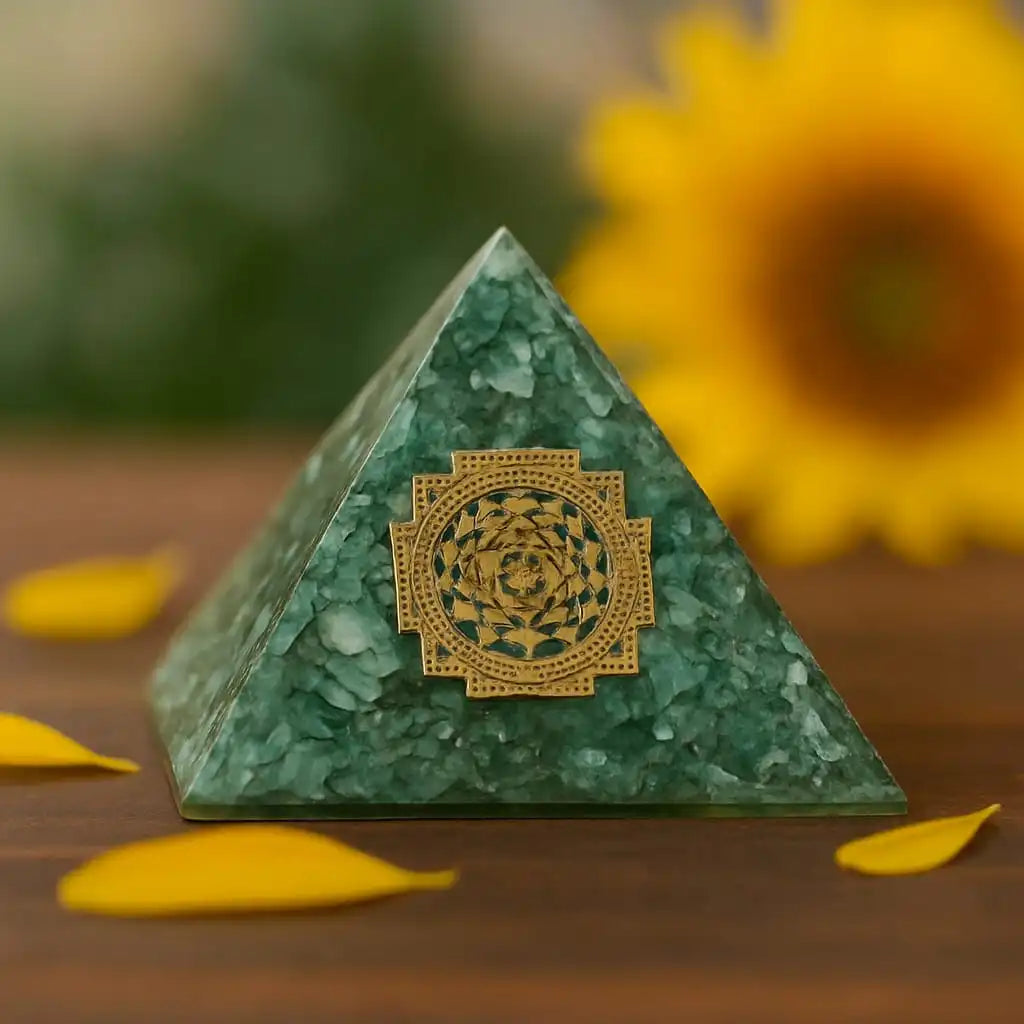Green Mica + Shri Yantra Orgonite Pyramid