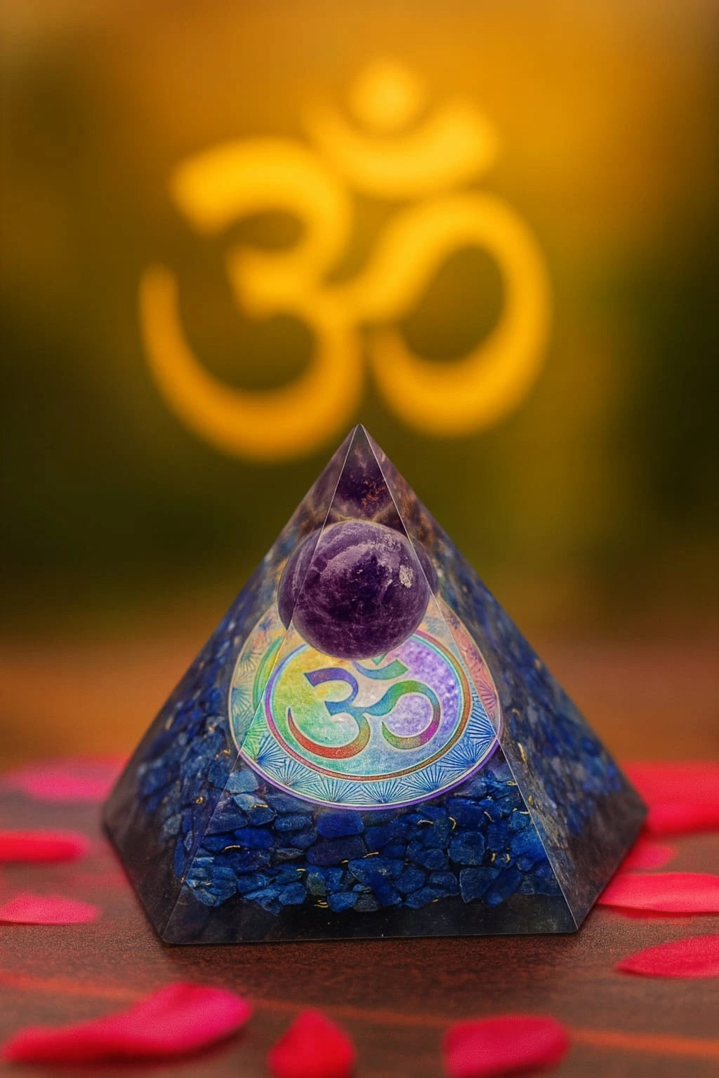 Lapis Lazuli Orgonite Pyramid With Amethyst Sphere