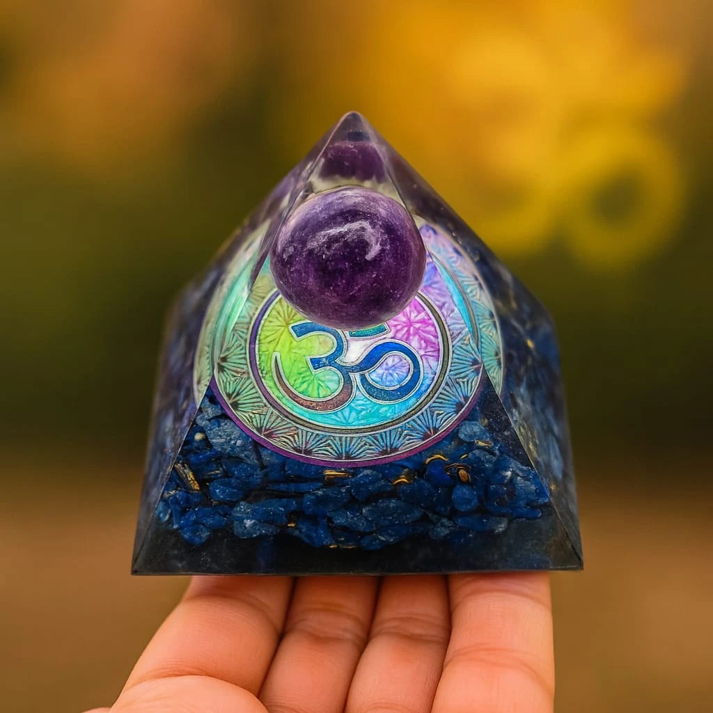 Lapis Lazuli Orgonite Pyramid With Amethyst Sphere