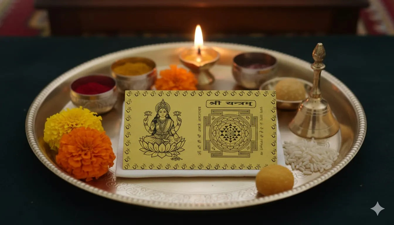 Laxmi Mata + Shri Yantra Brass Plate