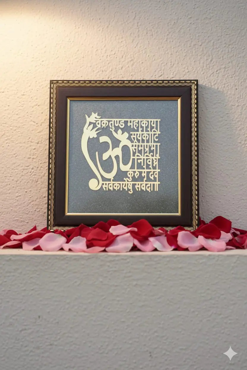 Vakratunda Mantra Frame with Pyrite