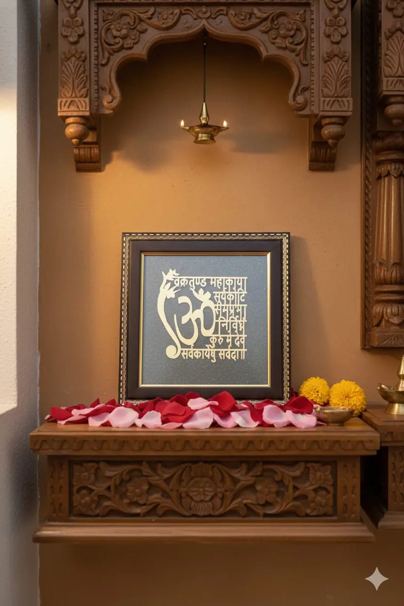 Vakratunda Mantra Frame with Pyrite