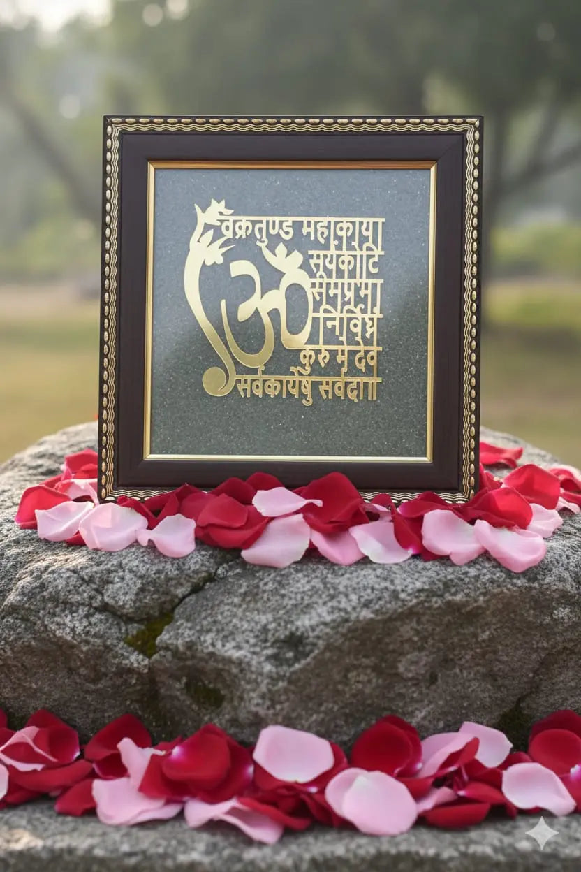 Vakratunda Mantra Frame with Pyrite