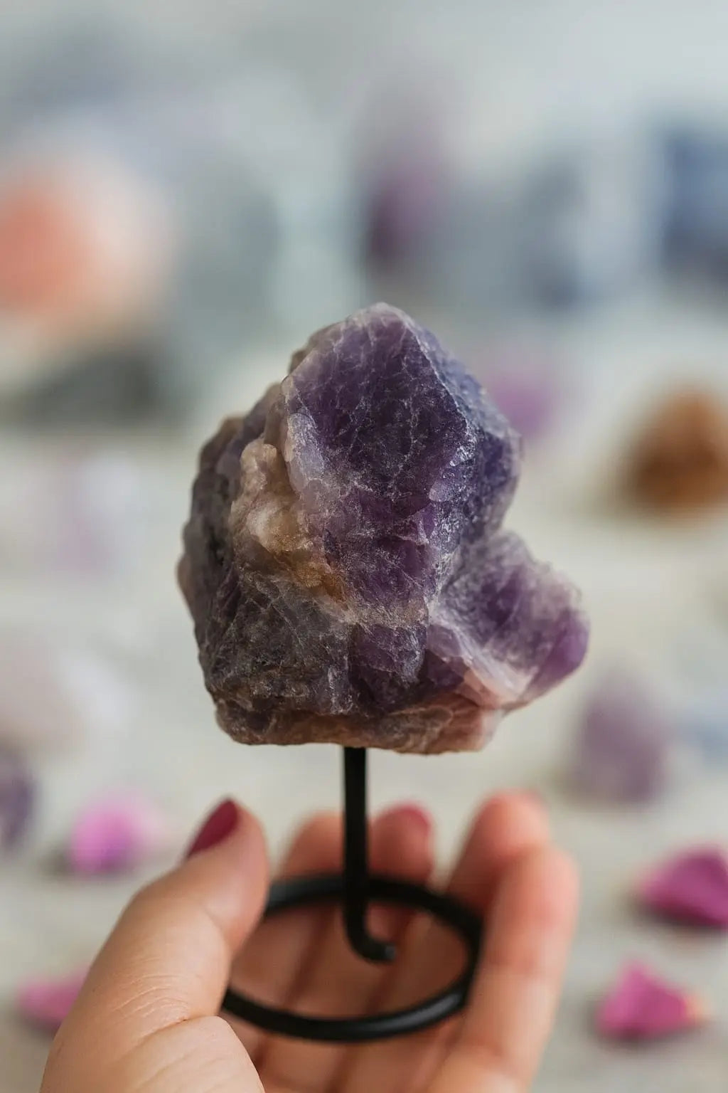 Natural Amethyst Raw Stone on Metal Stand