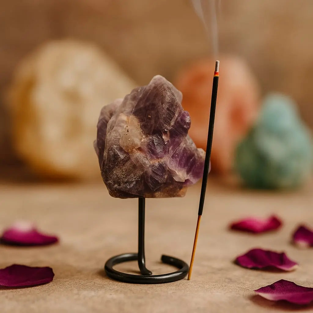 Natural Amethyst Raw Stone on Metal Stand