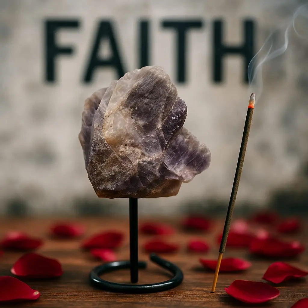 Natural Amethyst Raw Stone on Metal Stand