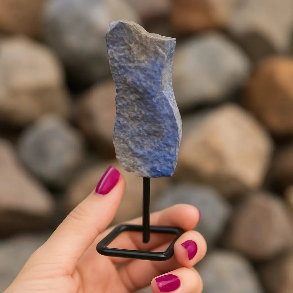 Natural Lapis Lazuli Raw Stone on Metal Stand