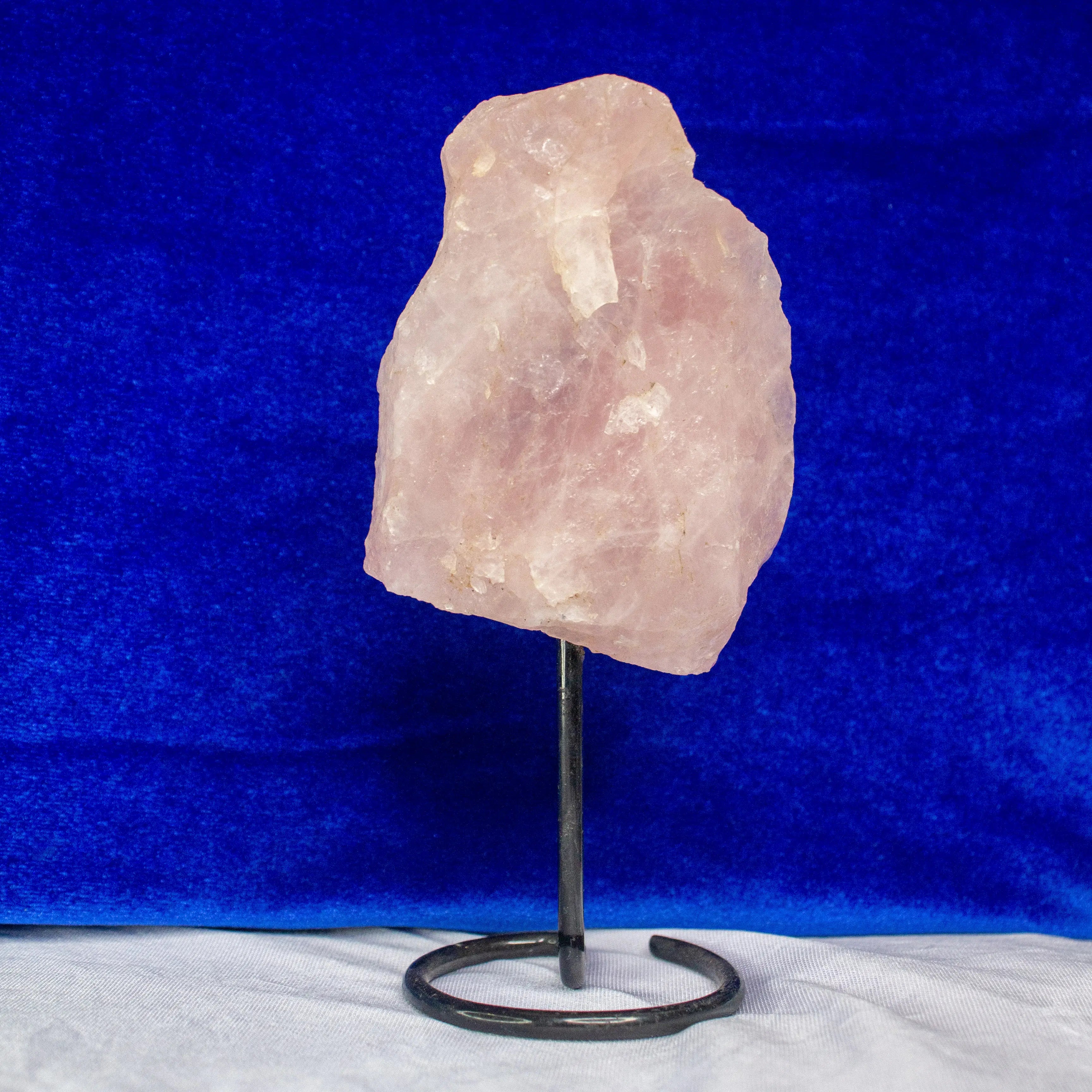 Natural Rose Quartz Raw Stone on Metal Stand