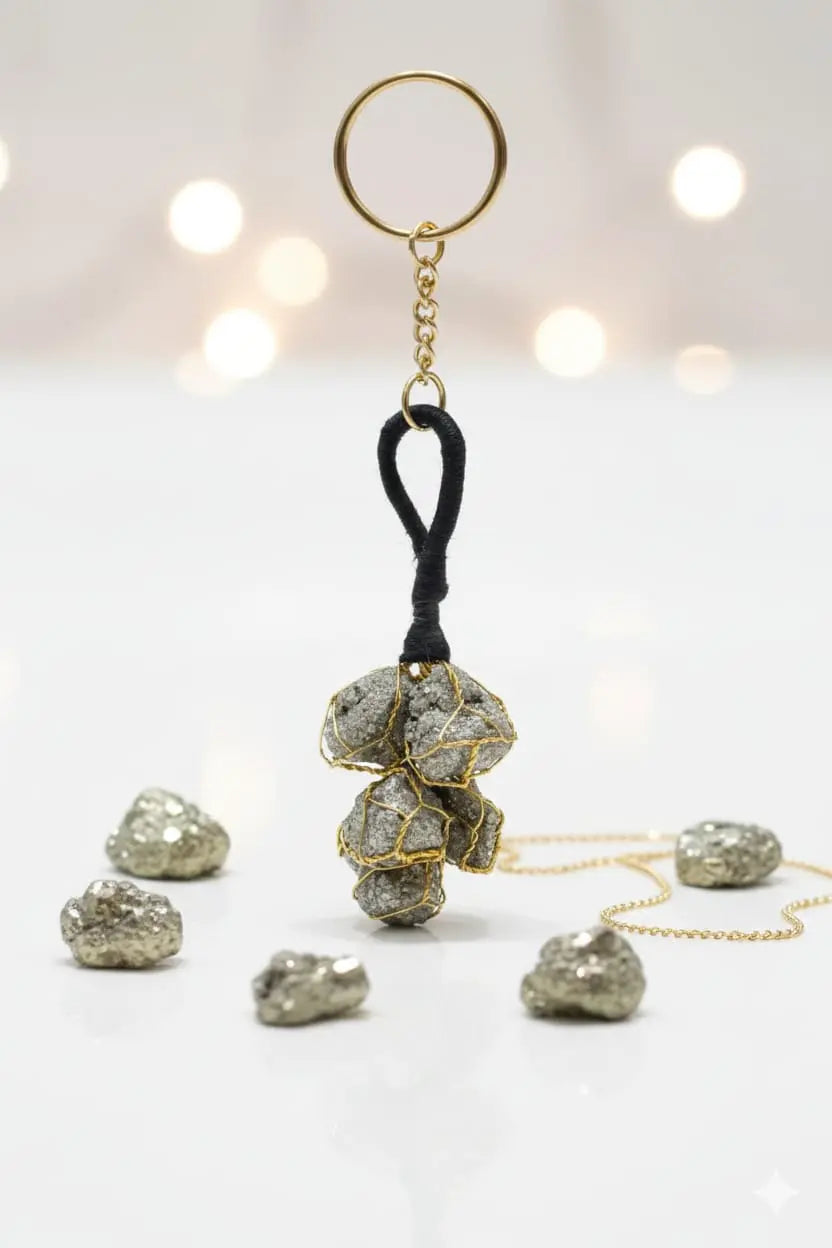 Raw Pyrite Stone Keychain