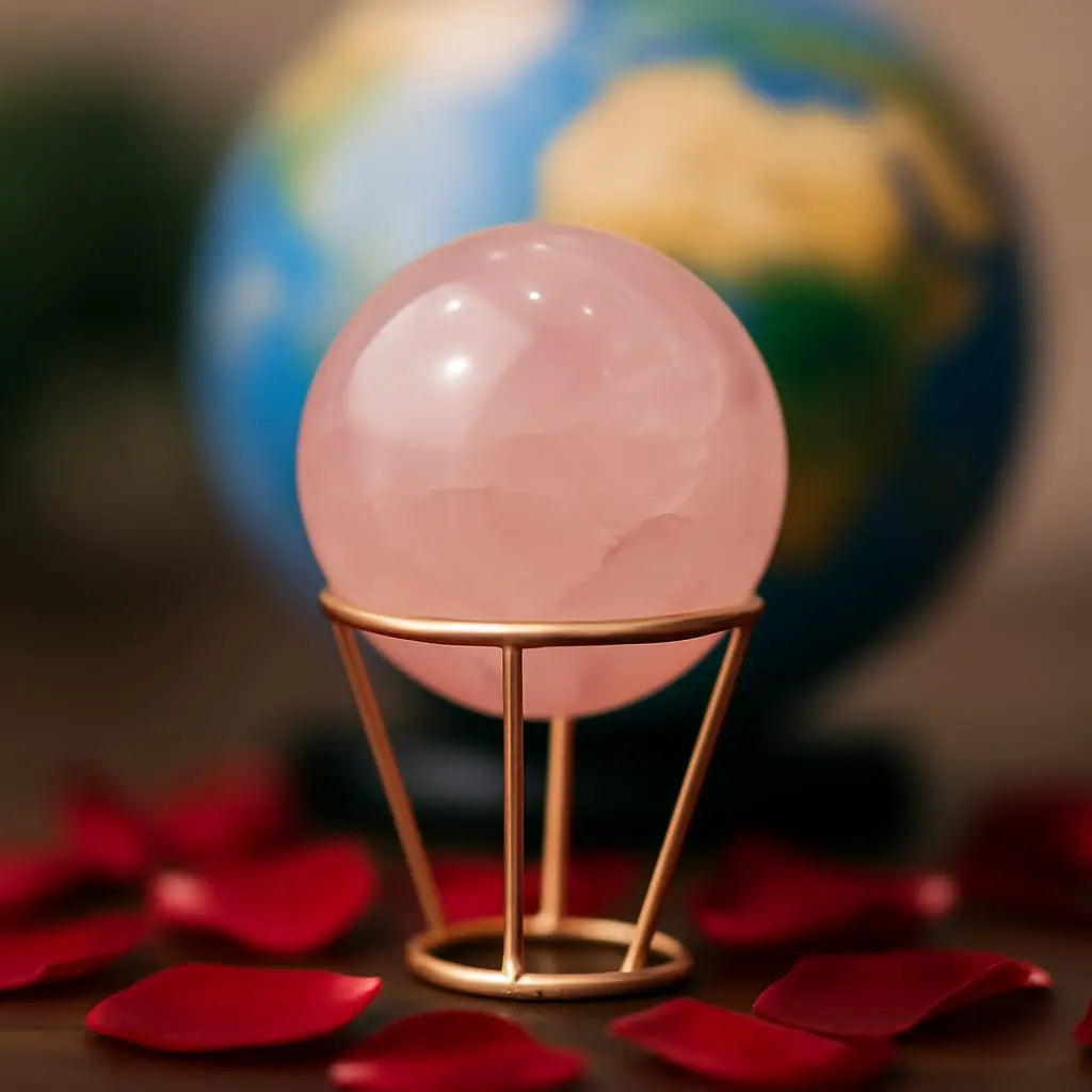 Rose Quartz Healing Sphere/Ball With Stand