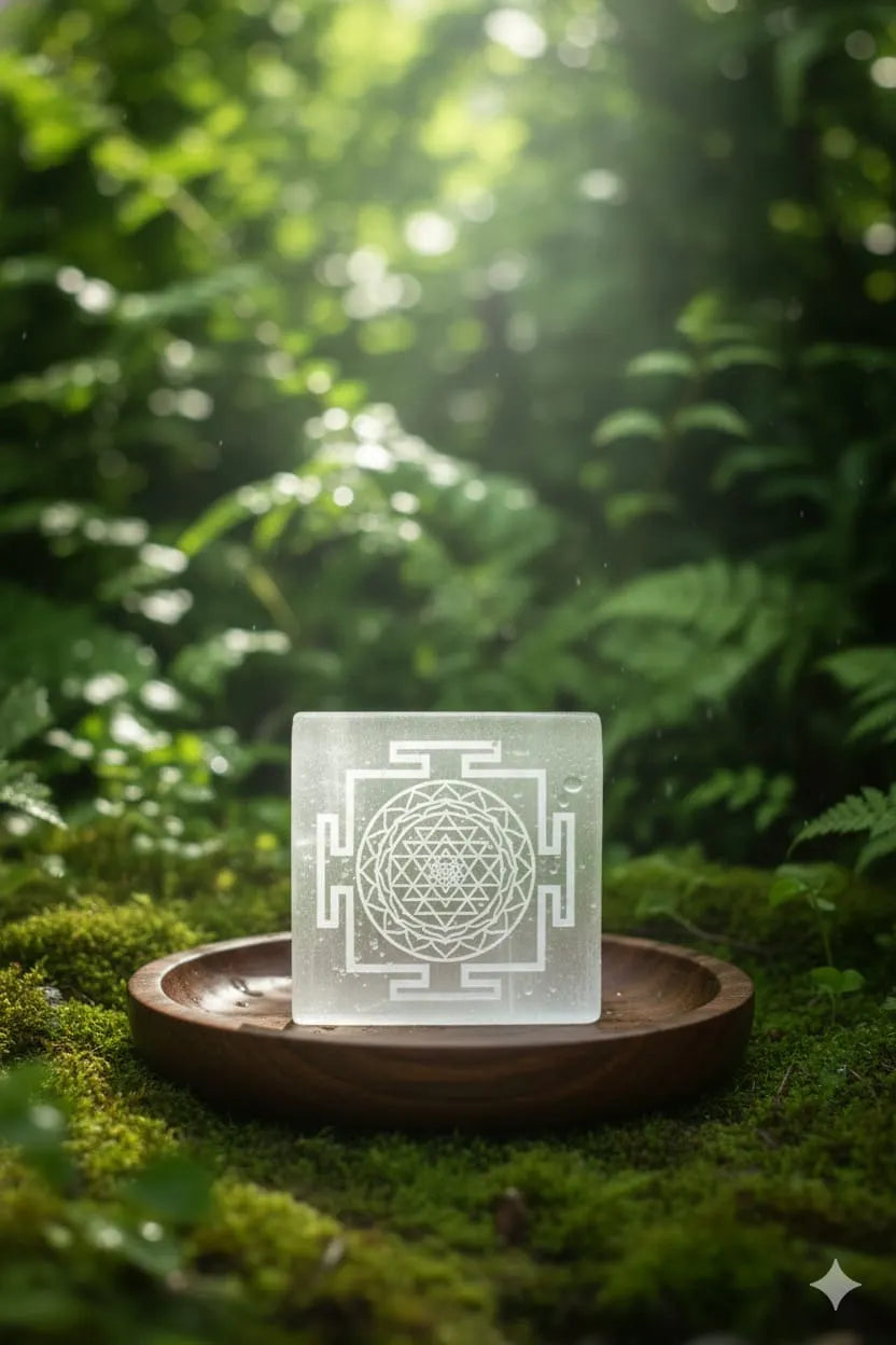 Selenite Charging Plate with Shri Yantra