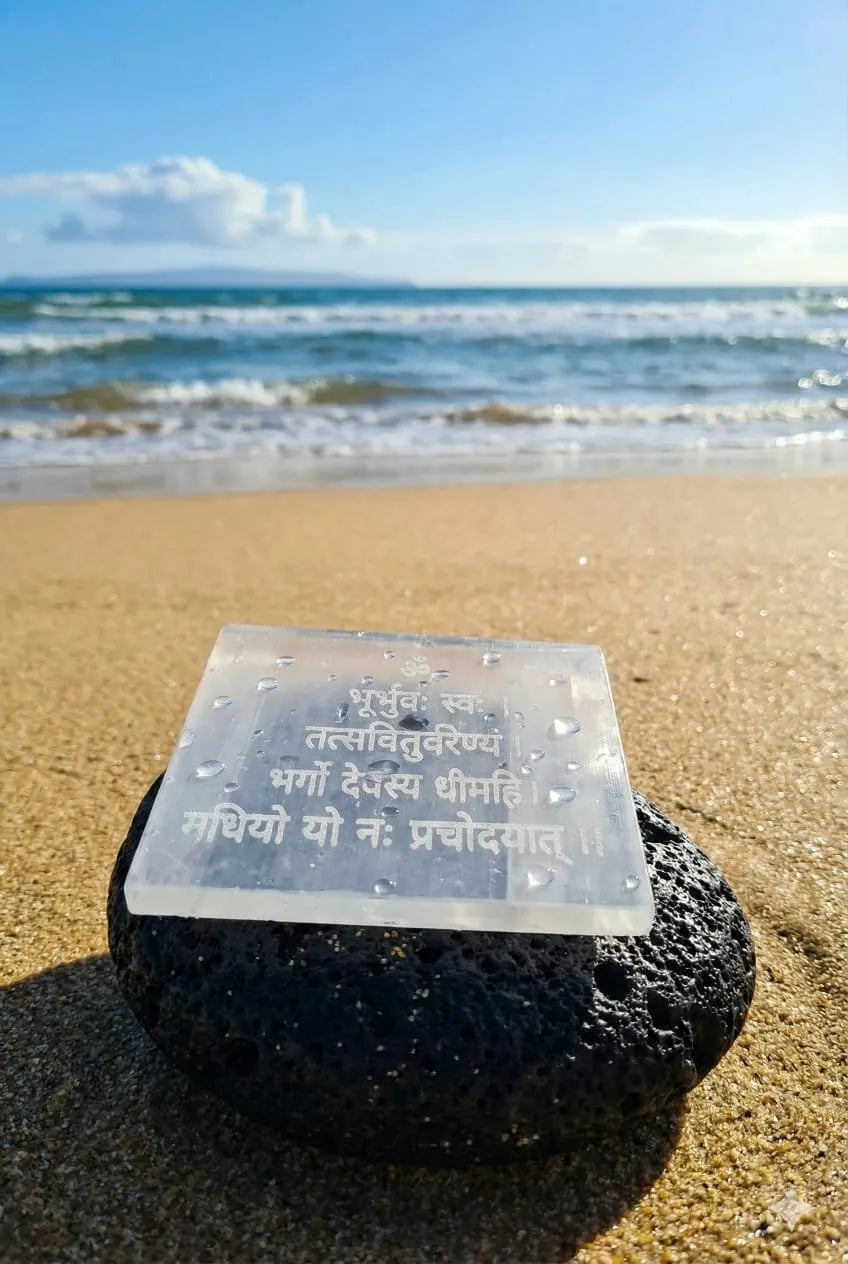 Selenite Gaytri Mantra Charging Plate