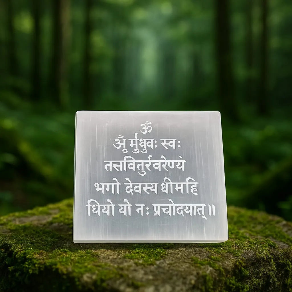 Selenite Gaytri Mantra Charging Plate