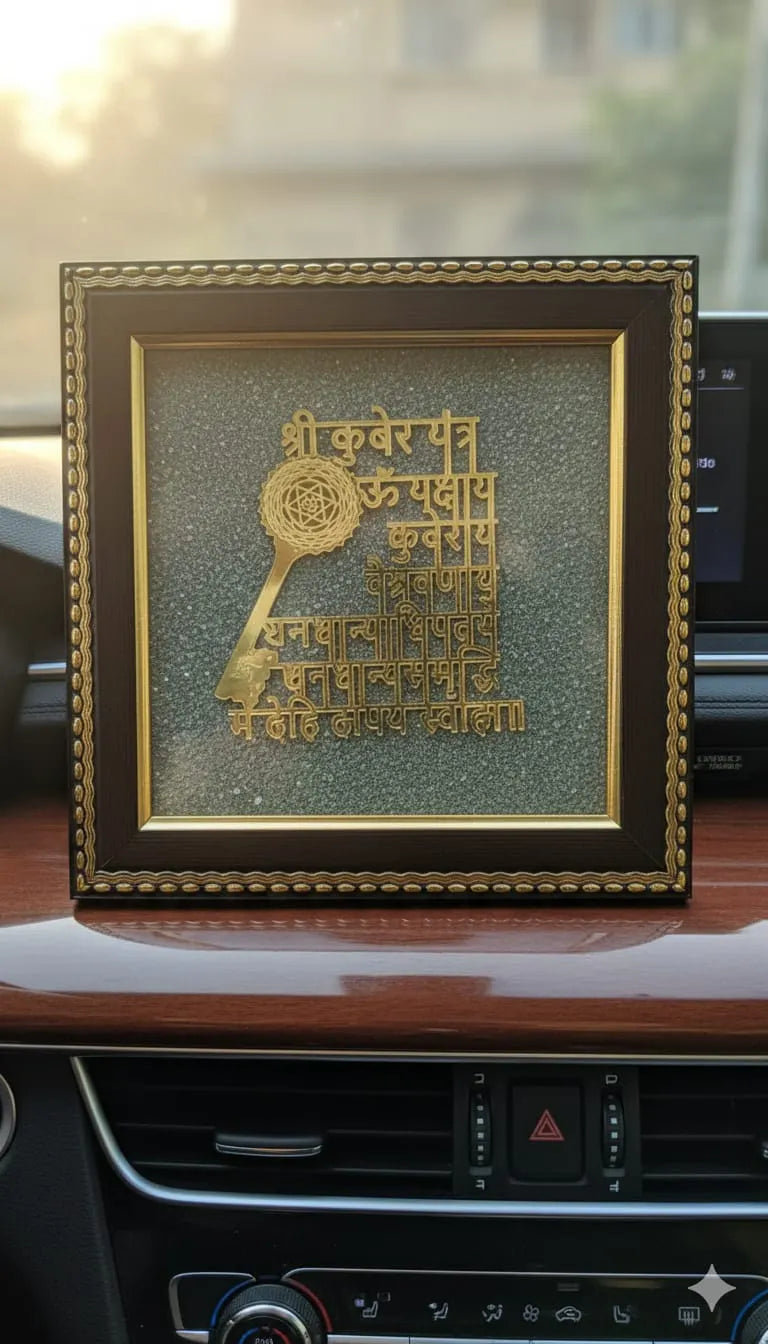 Shri Kuber Mantra Frame with Pyrite