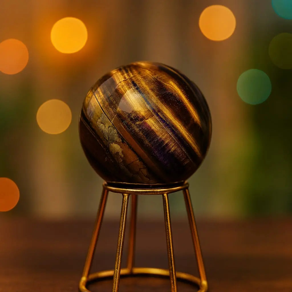 Tiger Eye Crystal Sphere/Ball With Stand