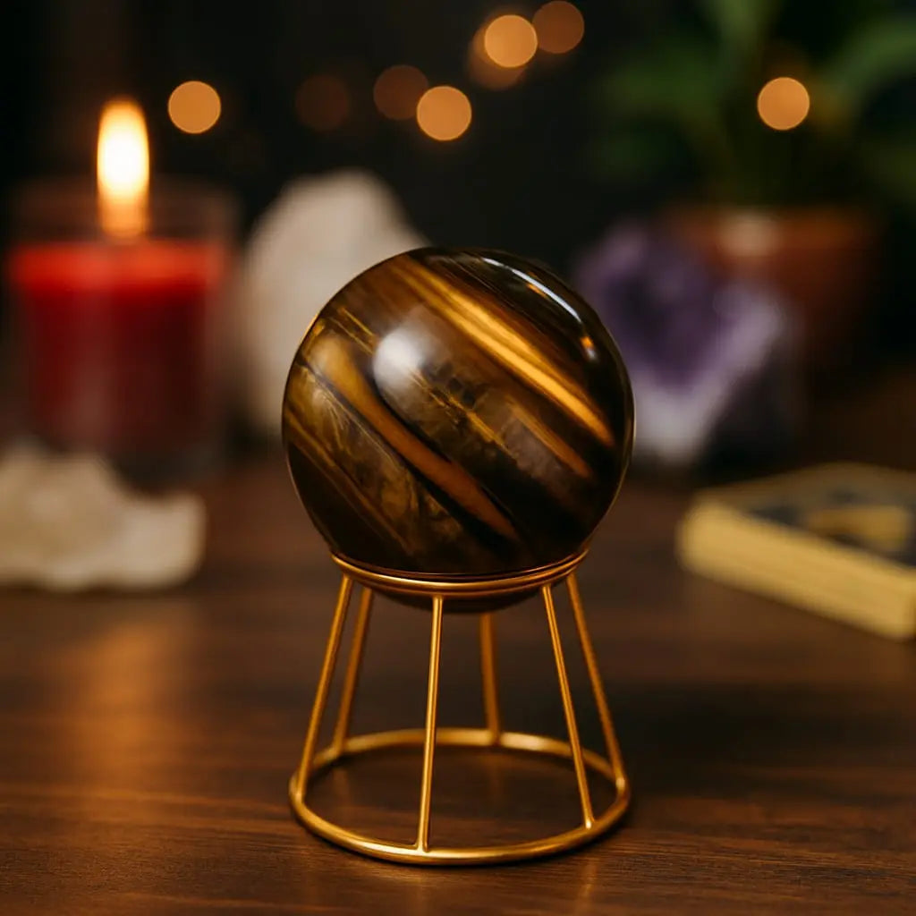 Tiger Eye Crystal Sphere/Ball With Stand
