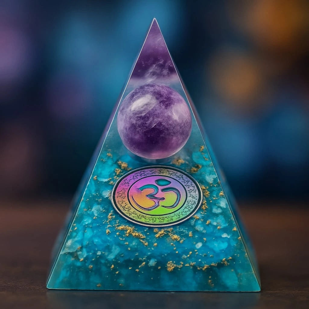 Turquoise Orgonite Pyramid with Amethyst Sphere