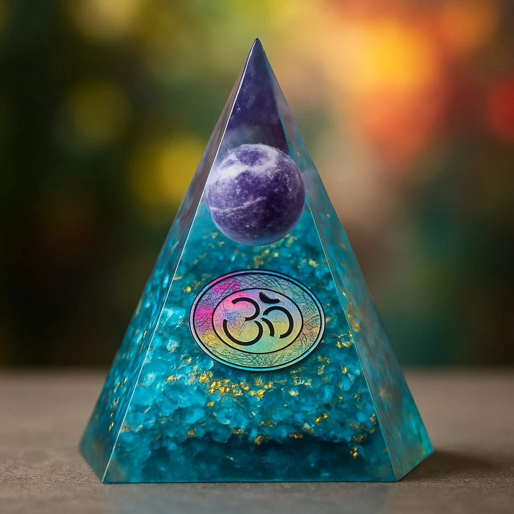 Turquoise Orgonite Pyramid with Amethyst Sphere