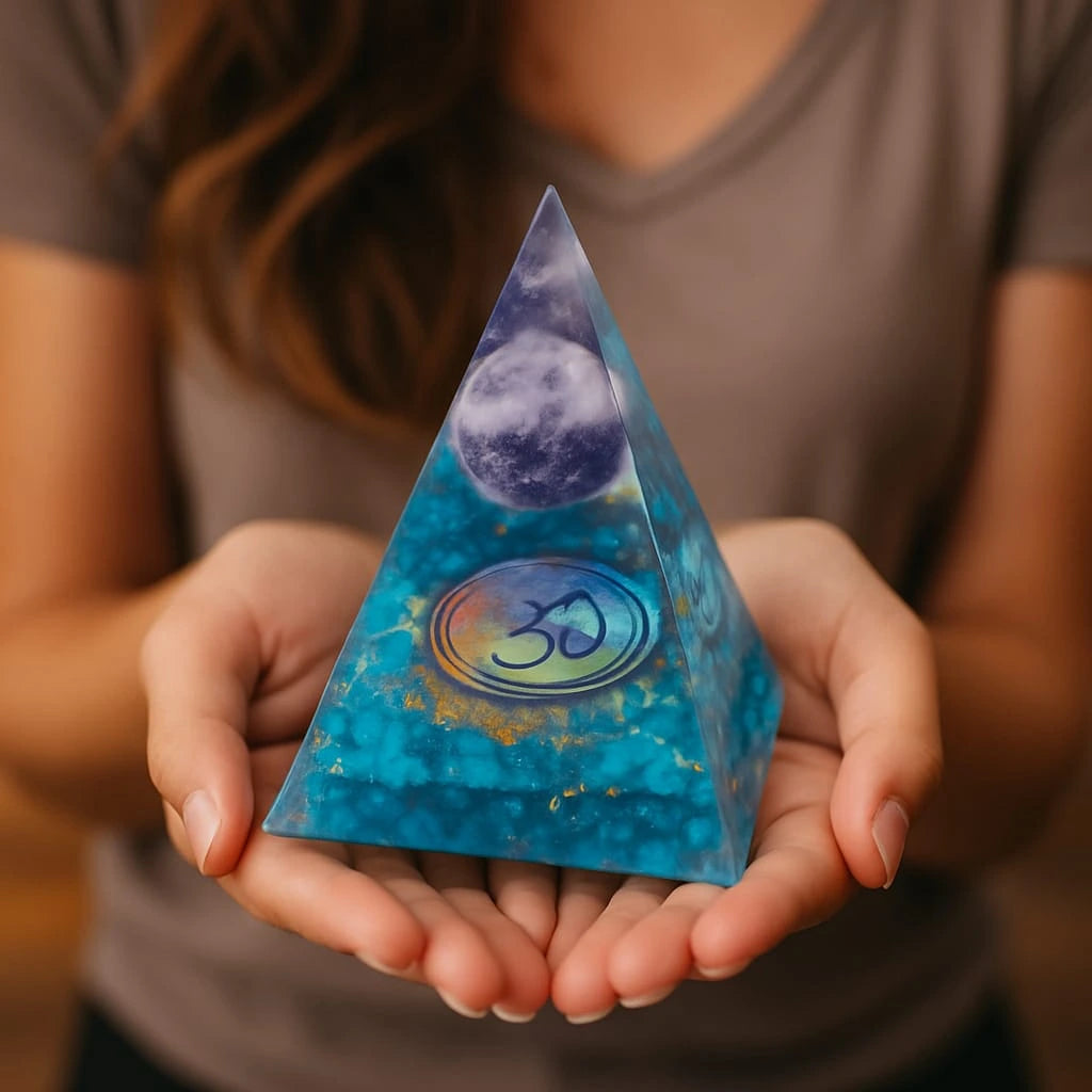 Turquoise Orgonite Pyramid with Amethyst Sphere