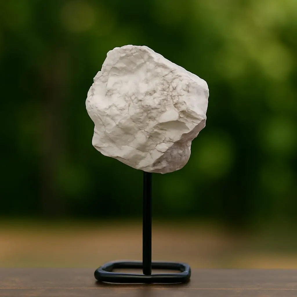 White Howlite Raw Stone on Metal Stand