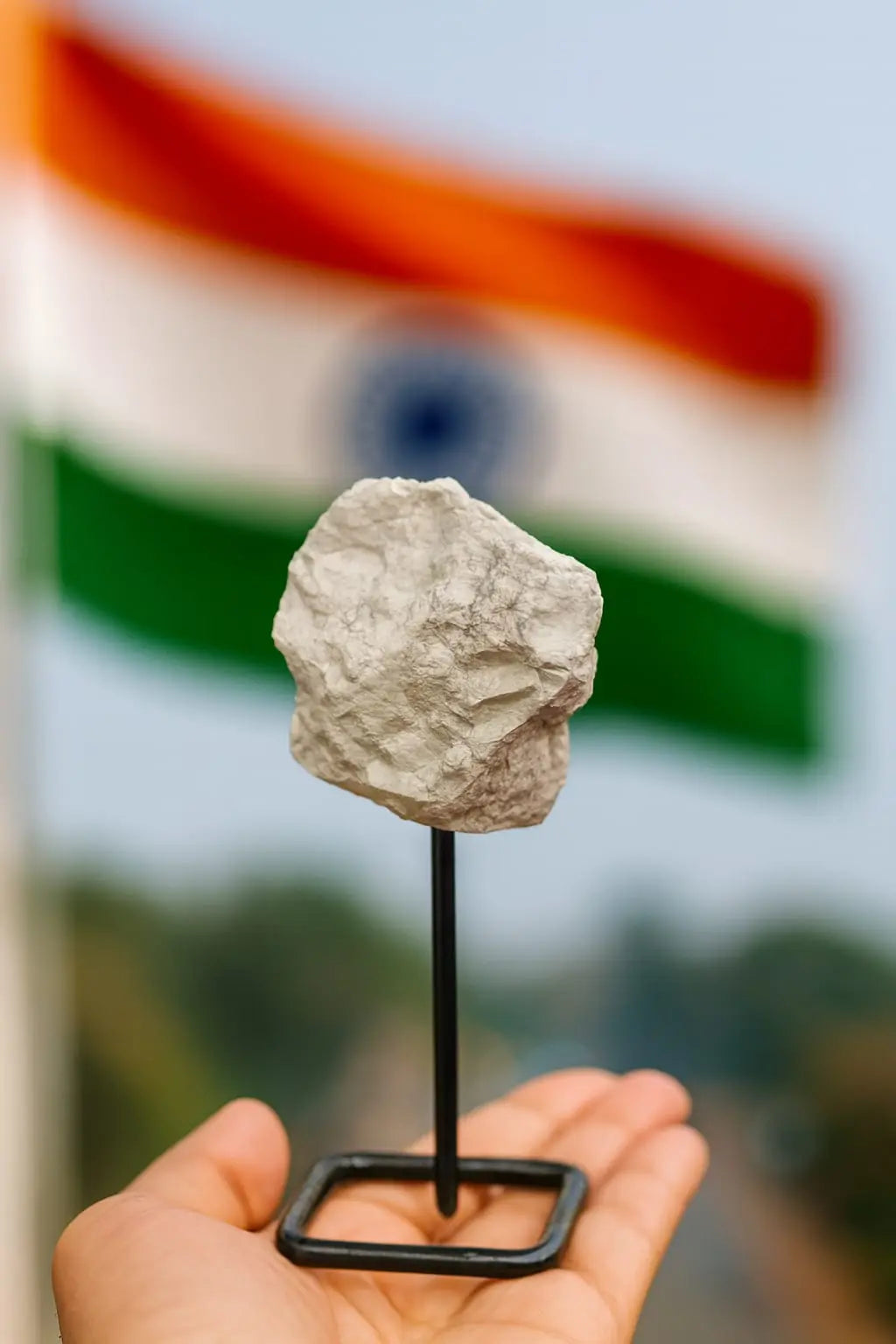 White Howlite Raw Stone on Metal Stand