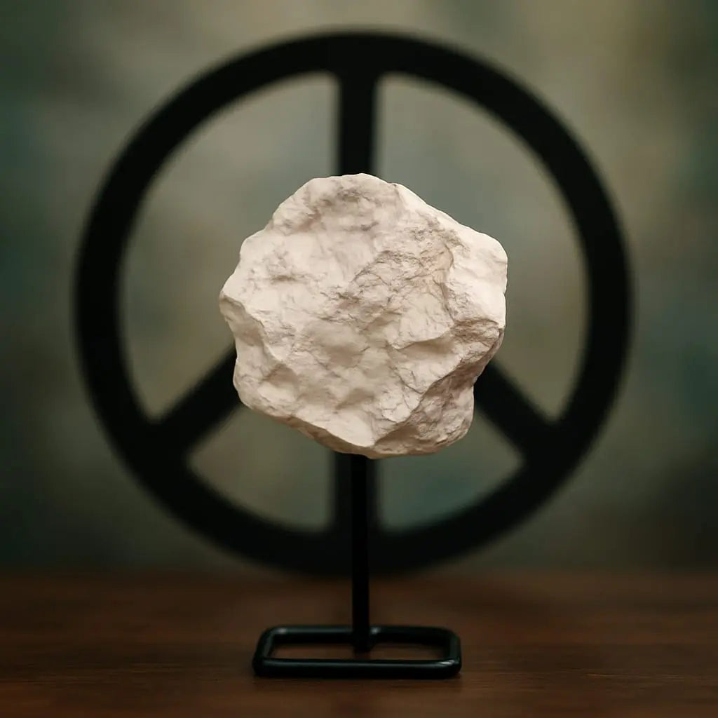 White Howlite Raw Stone on Metal Stand