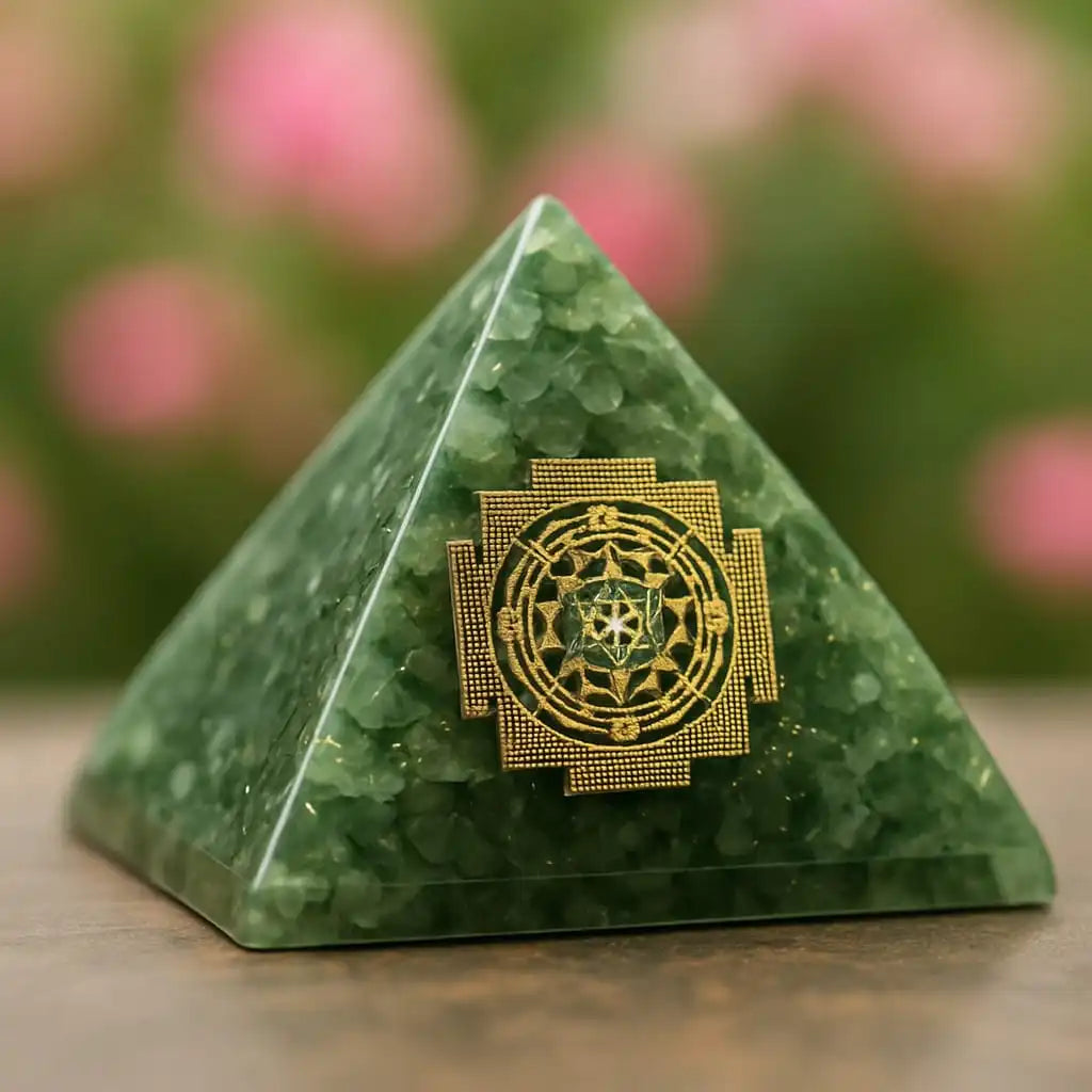 Green Mica + Shri Yantra Orgonite Pyramid
