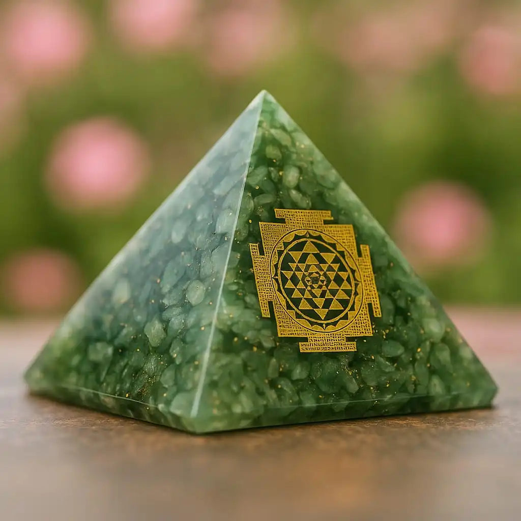 Green Mica + Shri Yantra Orgonite Pyramid
