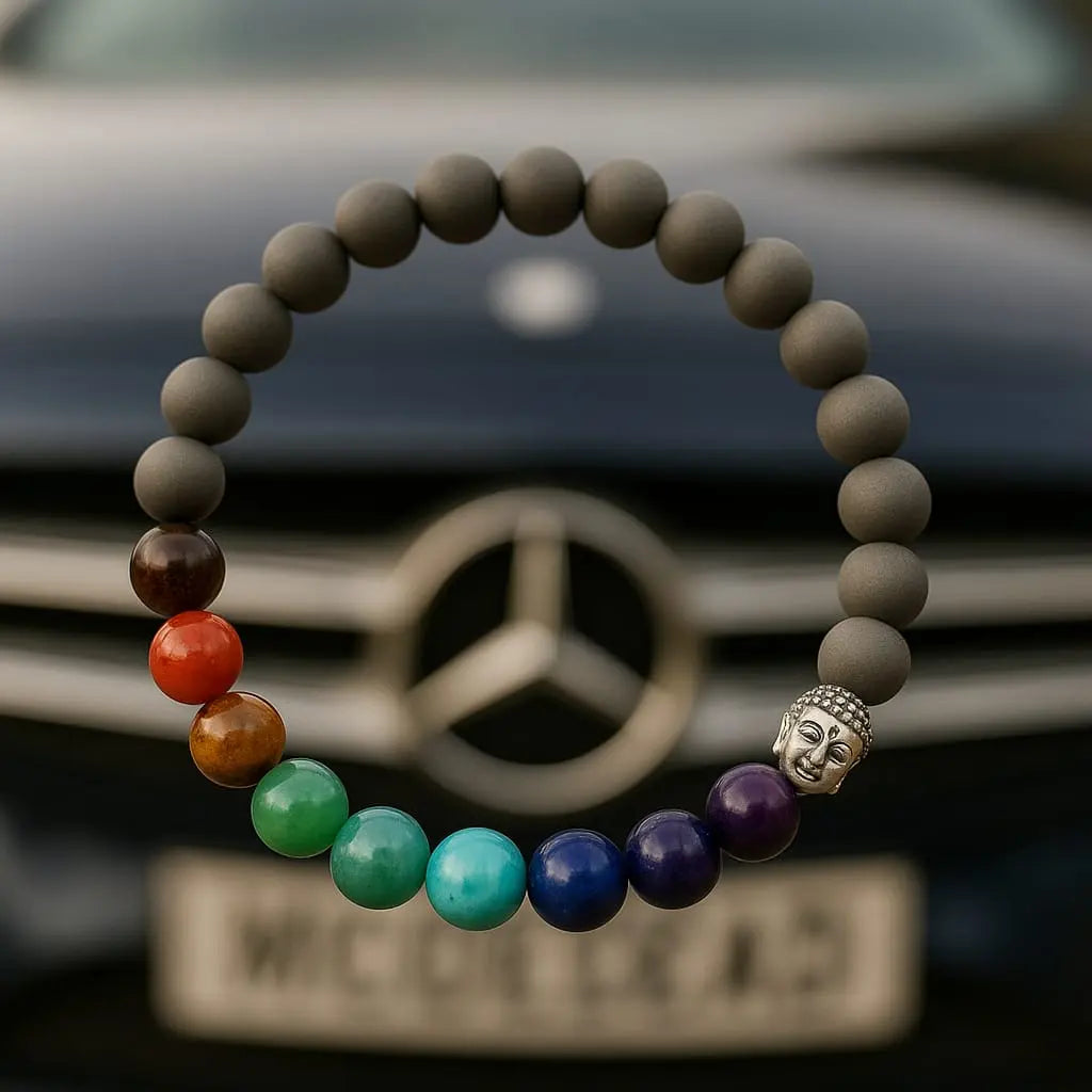 7 Chakra Bracelet With Grey Matte Lava