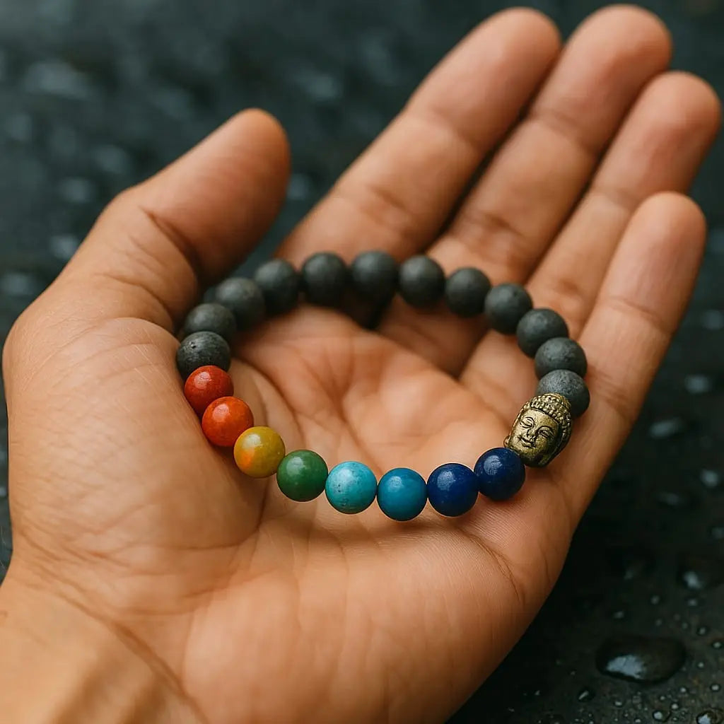 7 Chakra Bracelet With Grey Matte Lava